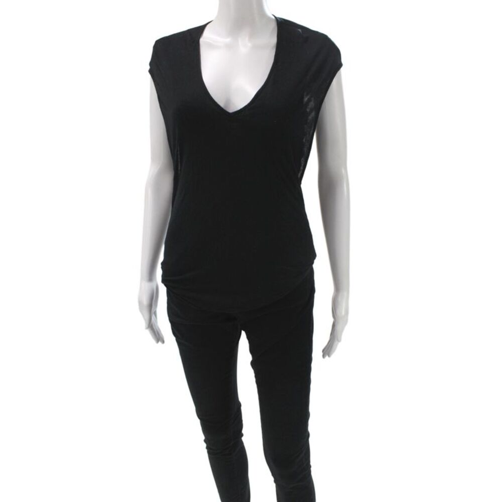 Helmut Lang Womens Black V-Neck Jersey T-Shirt Cotton Spandex Sleeveless Size M